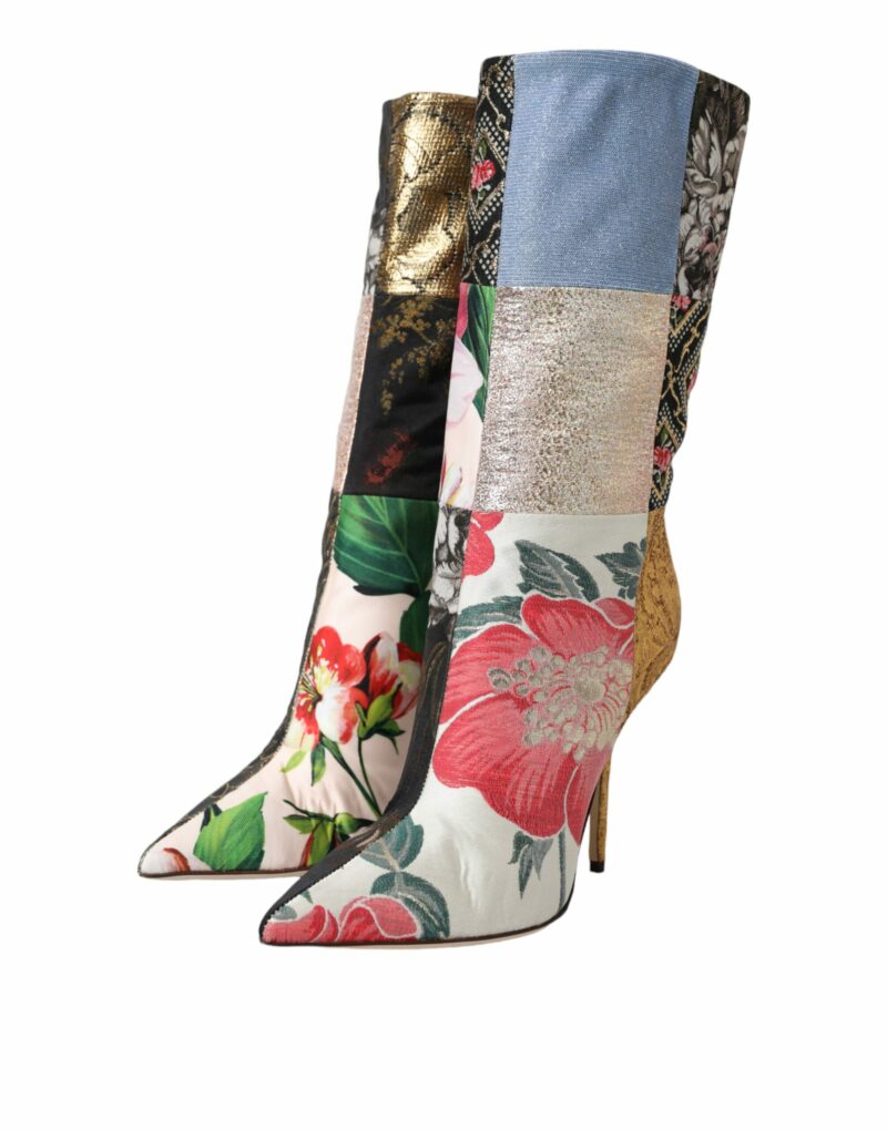 Dolce & Gabbana Multicolor Patchwork Print Heeled Boots Shoes - Image 3