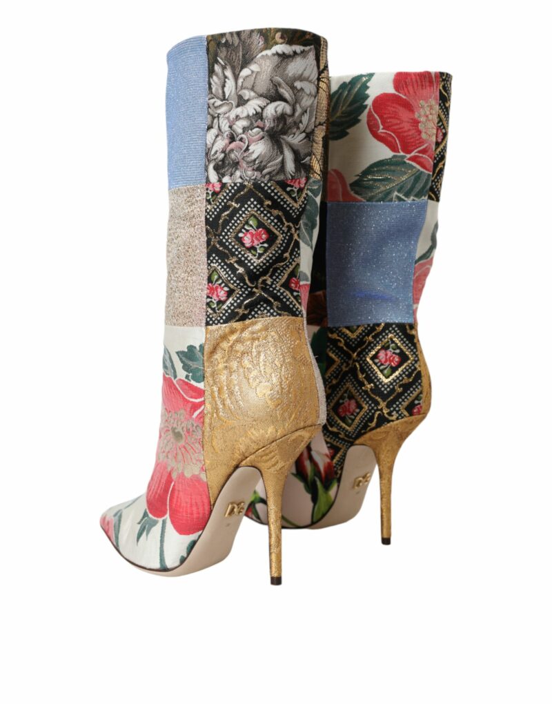 Dolce & Gabbana Multicolor Patchwork Print Heeled Boots Shoes - Image 4