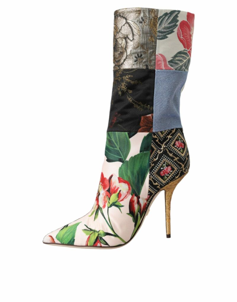 Dolce & Gabbana Multicolor Patchwork Print Heeled Boots Shoes - Image 5