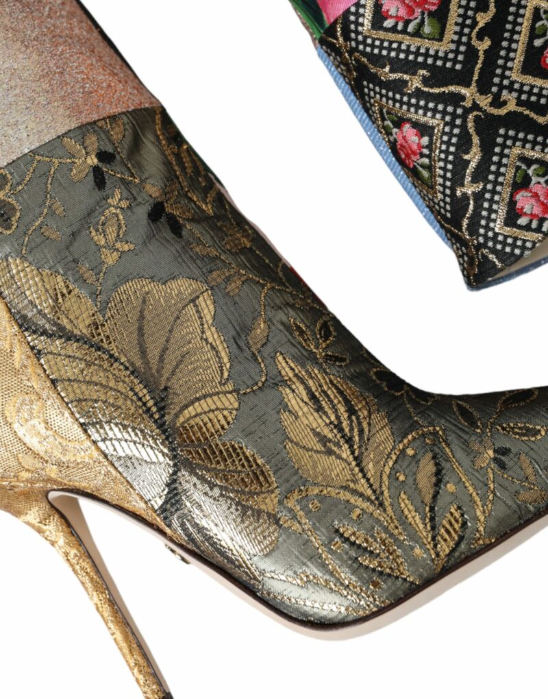 Dolce & Gabbana Multicolor Patchwork Print Heeled Boots Shoes - Image 8