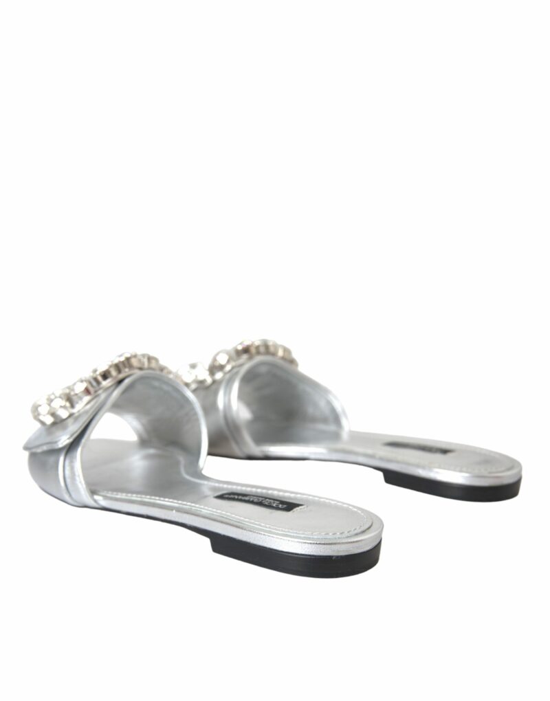 Dolce & Gabbana Silver Crystal Leather Flats Sandals Shoes - Image 4