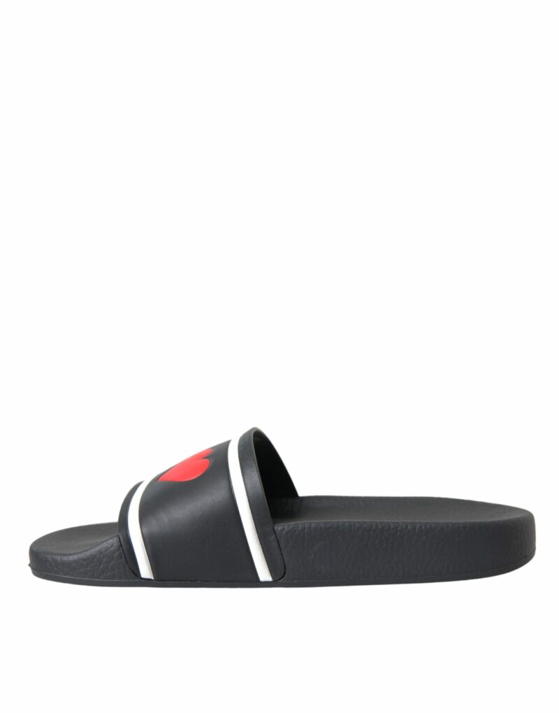 Dolce & Gabbana Black Leather I Love D&G Sandals Slides Shoes - Image 5