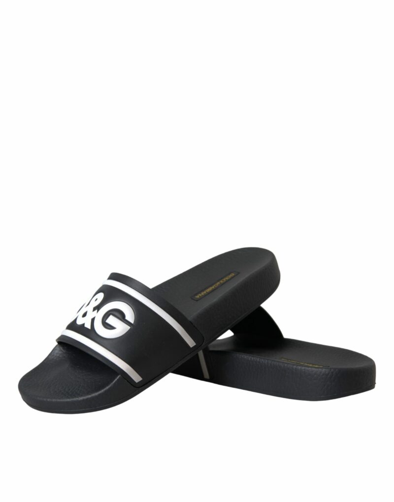 Dolce & Gabbana Black Leather I Love D&G Sandals Slides Shoes - Image 7