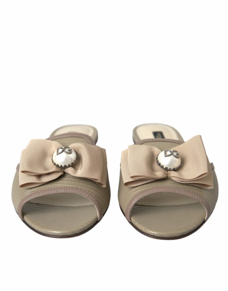 Dolce & Gabbana Beige Logo Pearl Flats Sandals Slides Shoes - Image 2