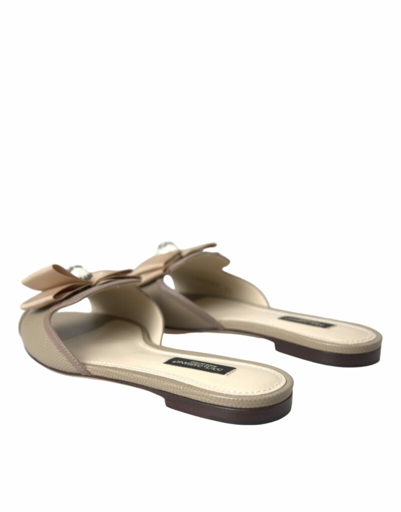 Dolce & Gabbana Beige Logo Pearl Flats Sandals Slides Shoes - Image 3