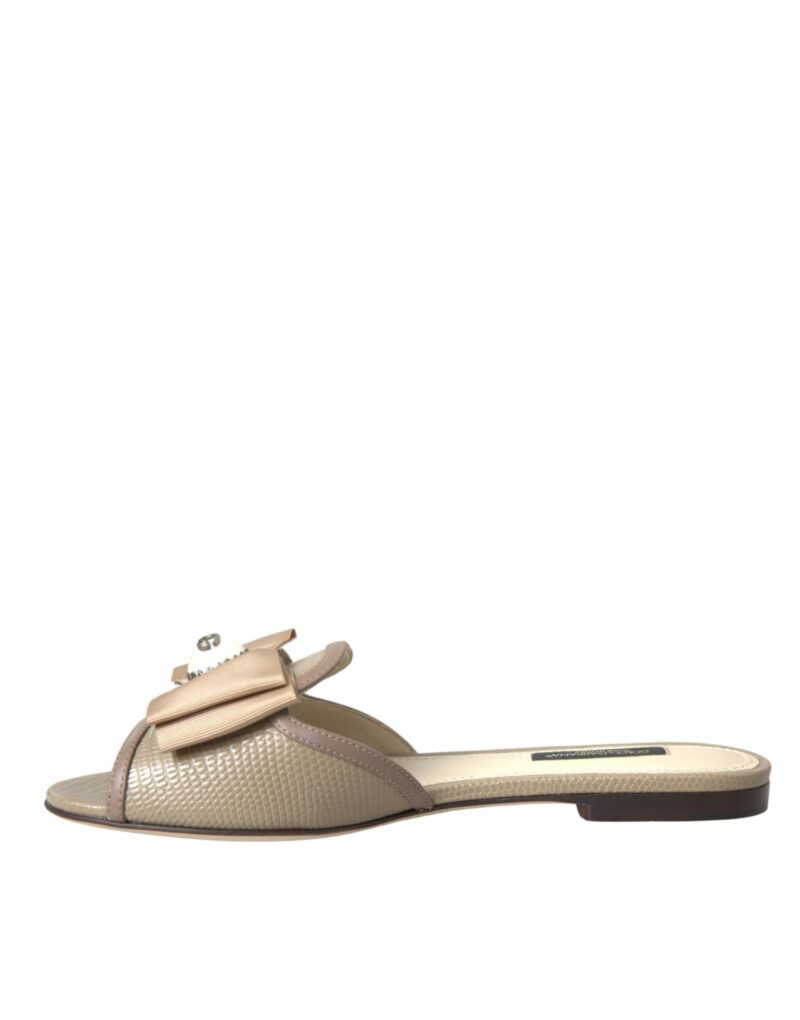 Dolce & Gabbana Beige Logo Pearl Flats Sandals Slides Shoes - Image 4