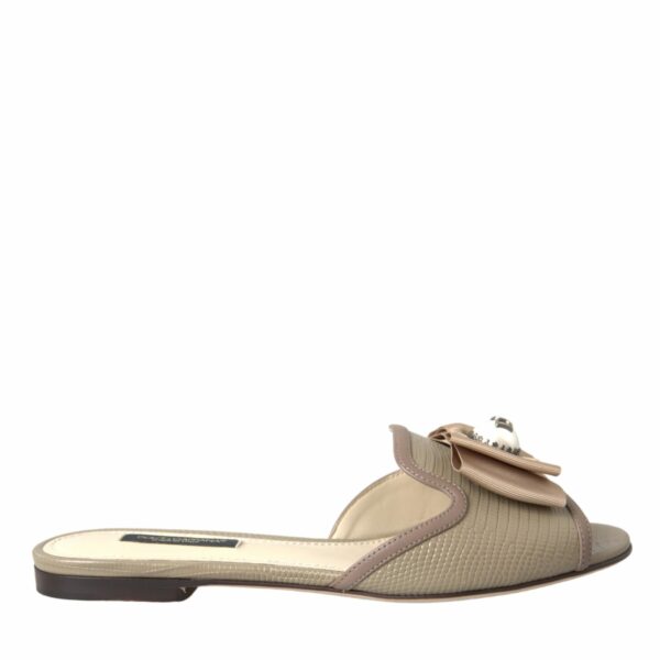 Dolce & Gabbana Beige Logo Pearl Flats Sandals Slides Shoes