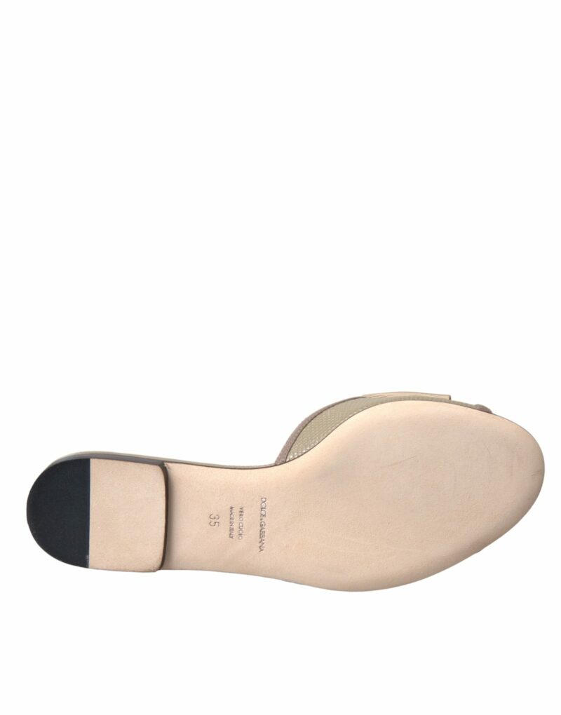 Dolce & Gabbana Beige Logo Pearl Flats Sandals Slides Shoes - Image 5