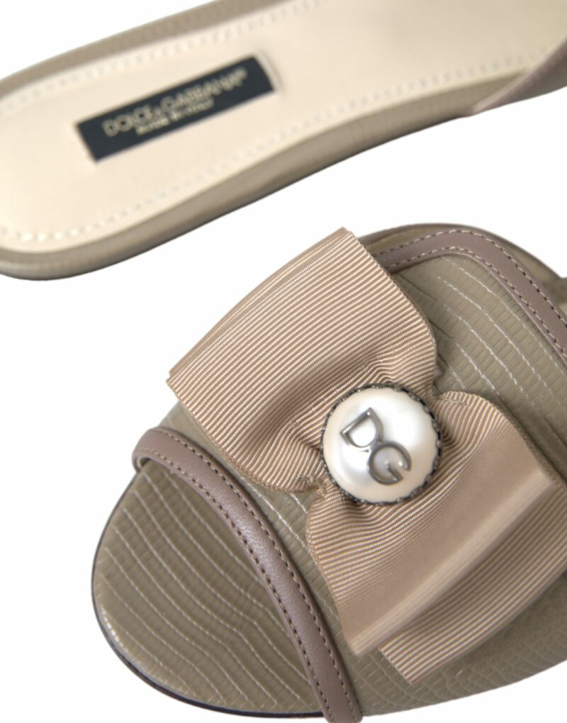 Dolce & Gabbana Beige Logo Pearl Flats Sandals Slides Shoes - Image 6