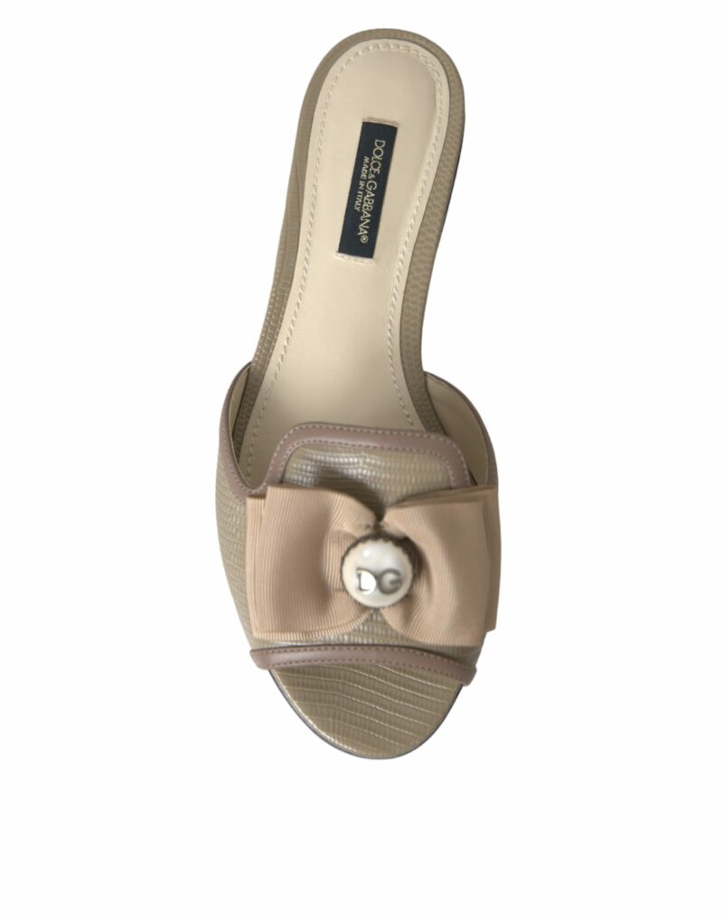 Dolce & Gabbana Beige Logo Pearl Flats Sandals Slides Shoes - Image 7