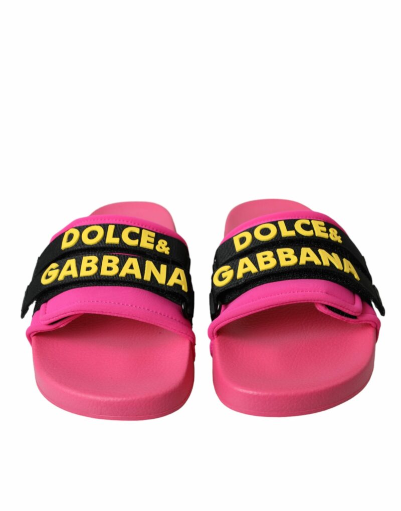 Dolce & Gabbana Pink Black Logo Beachwear Flats Sandals Shoes - Image 2