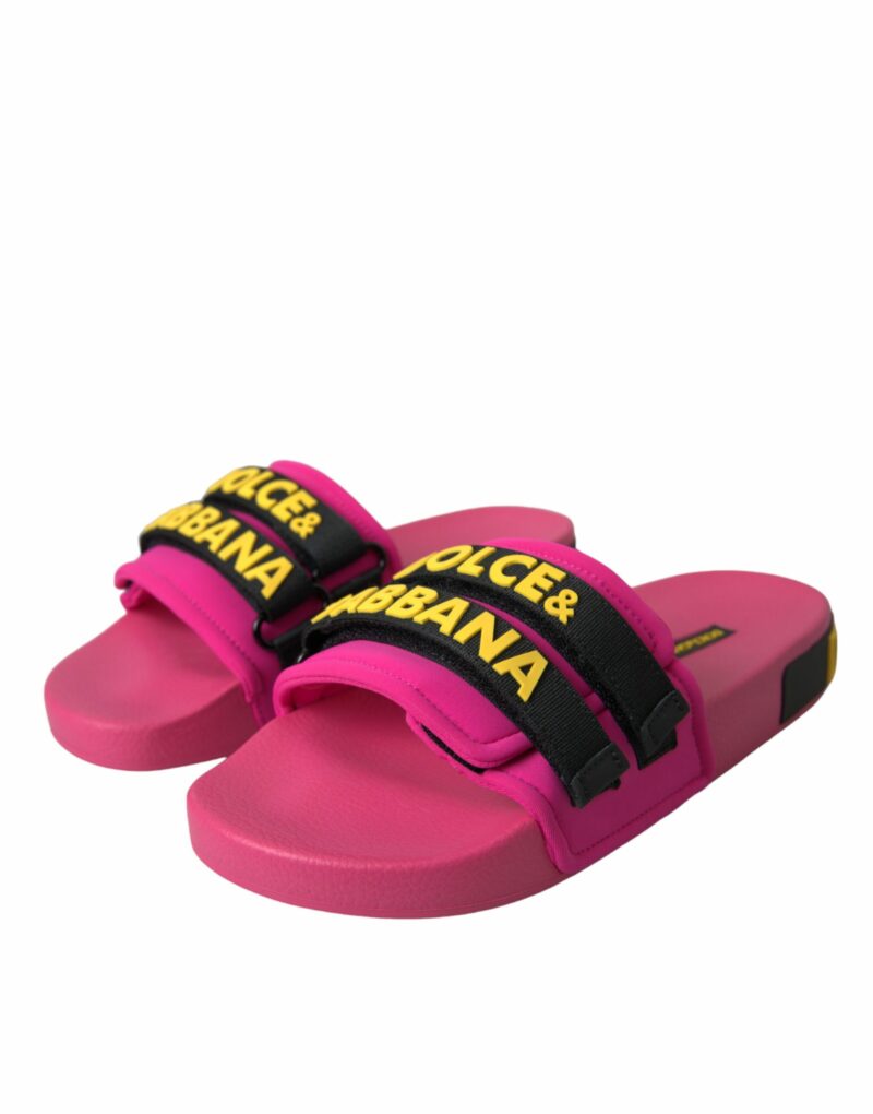 Dolce & Gabbana Pink Black Logo Beachwear Flats Sandals Shoes - Image 3