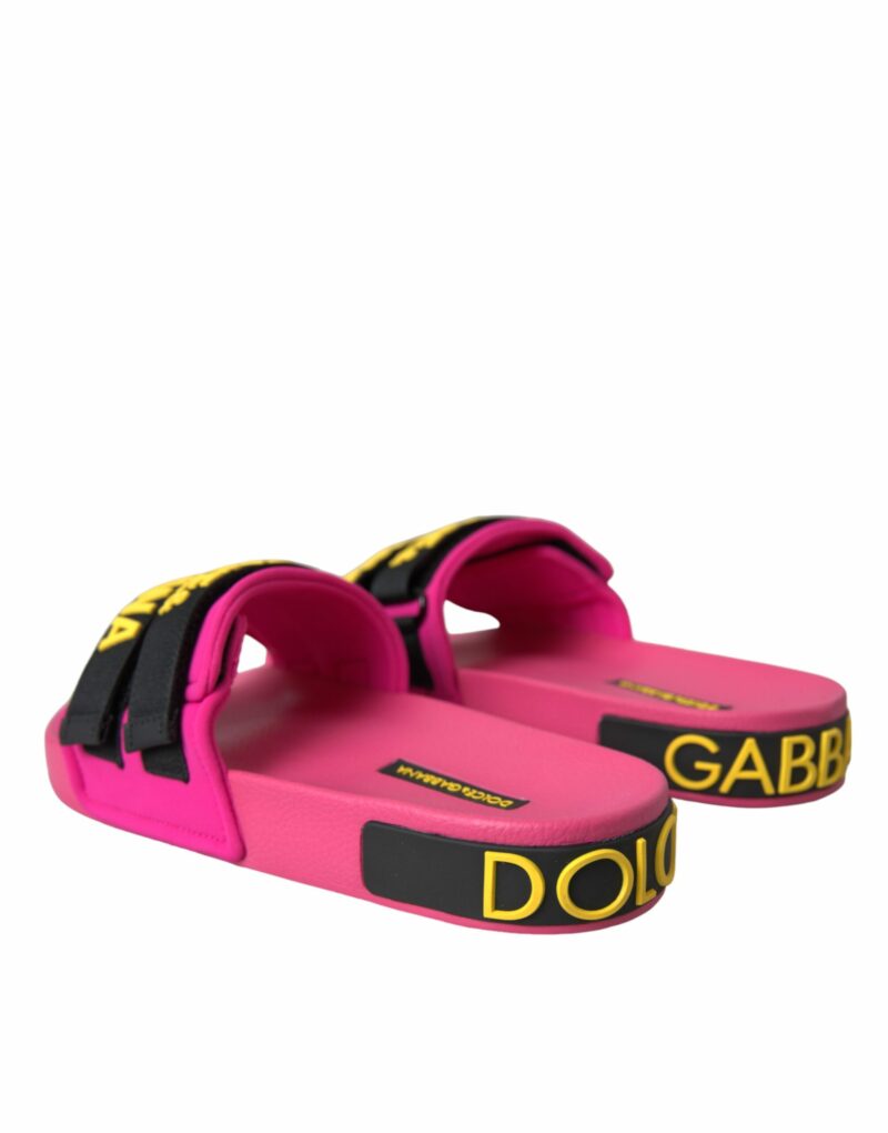 Dolce & Gabbana Pink Black Logo Beachwear Flats Sandals Shoes - Image 4