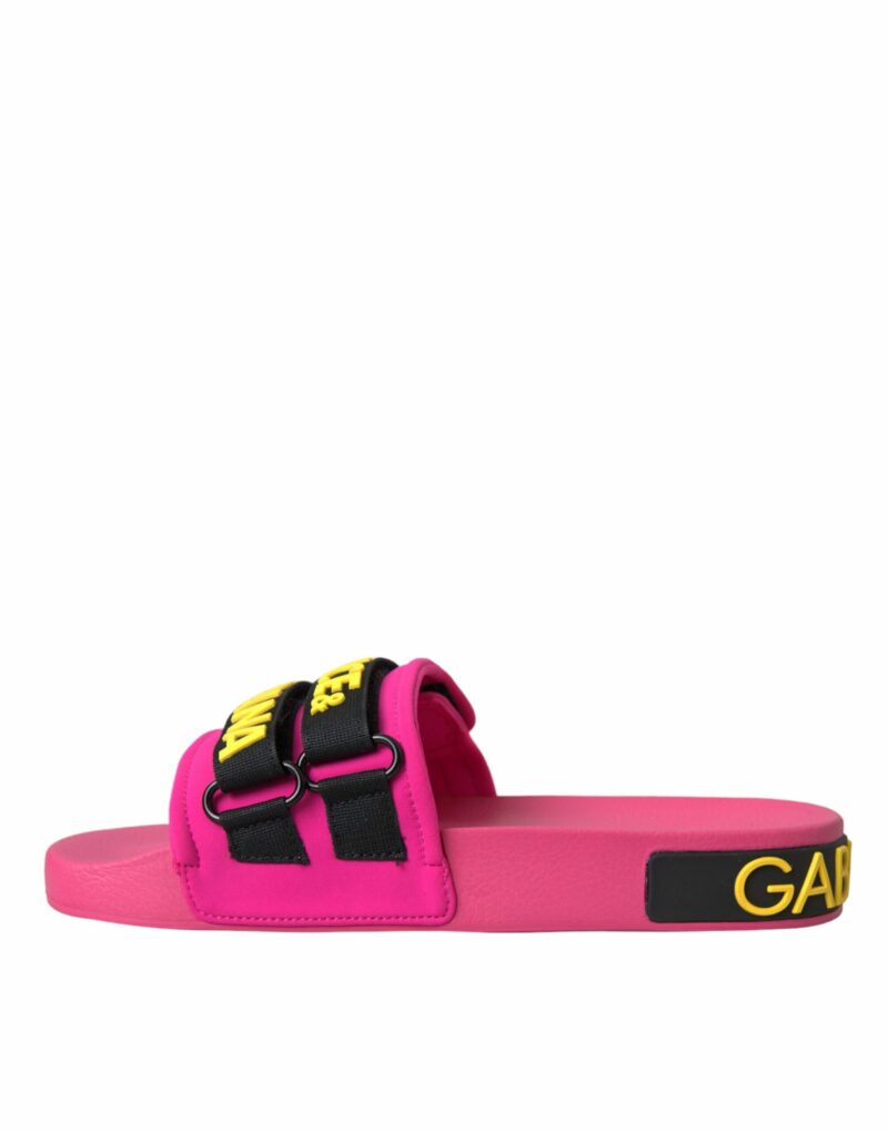 Dolce & Gabbana Pink Black Logo Beachwear Flats Sandals Shoes - Image 5