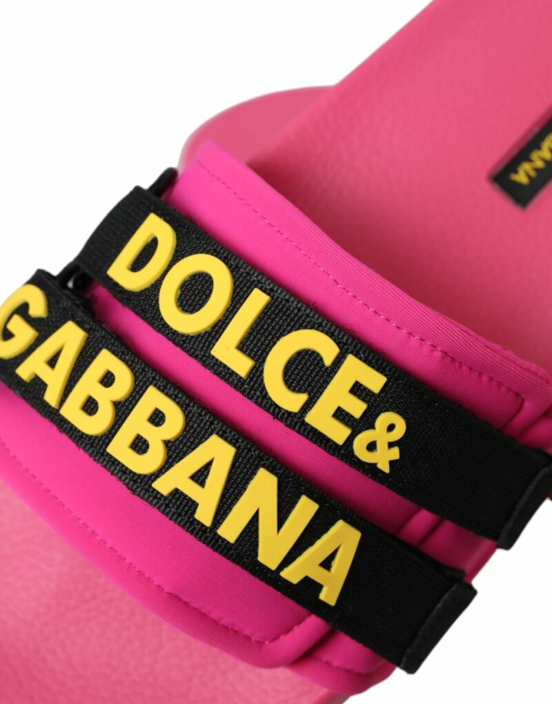 Dolce & Gabbana Pink Black Logo Beachwear Flats Sandals Shoes - Image 8