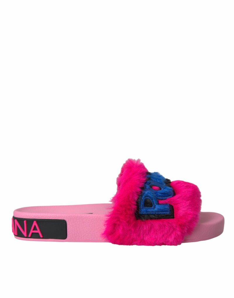 Dolce & Gabbana Multicolor Embroidered Fur Slides Sandals Shoes - Image 6