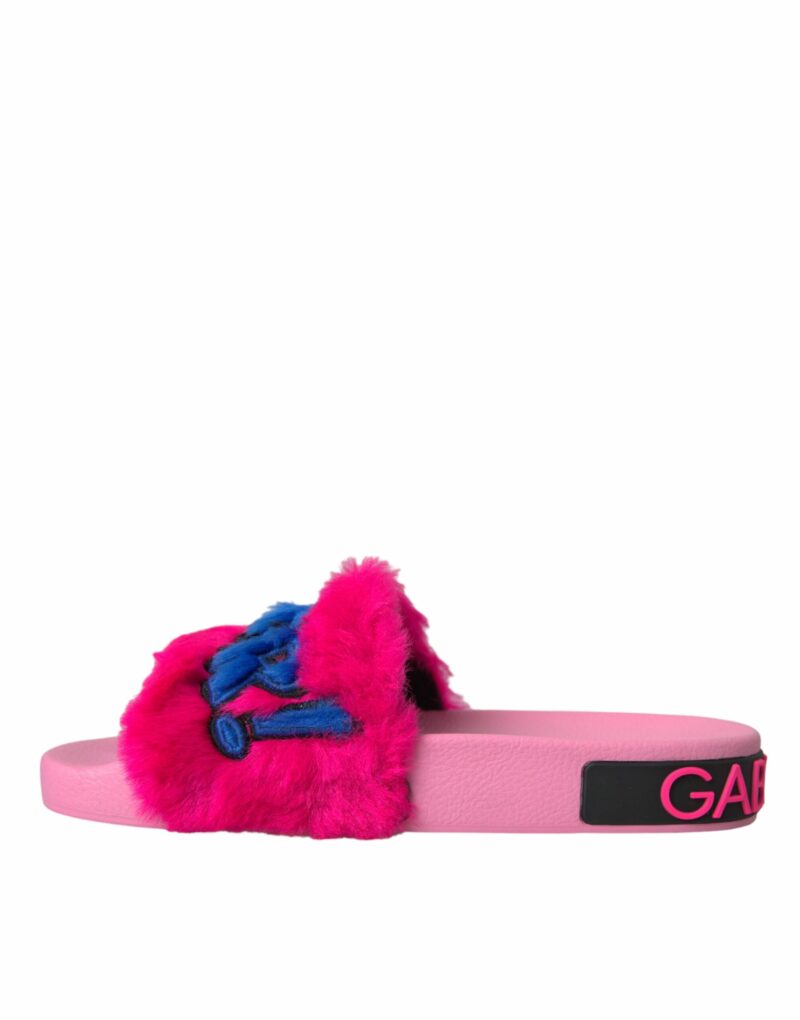 Dolce & Gabbana Multicolor Embroidered Fur Slides Sandals Shoes - Image 7