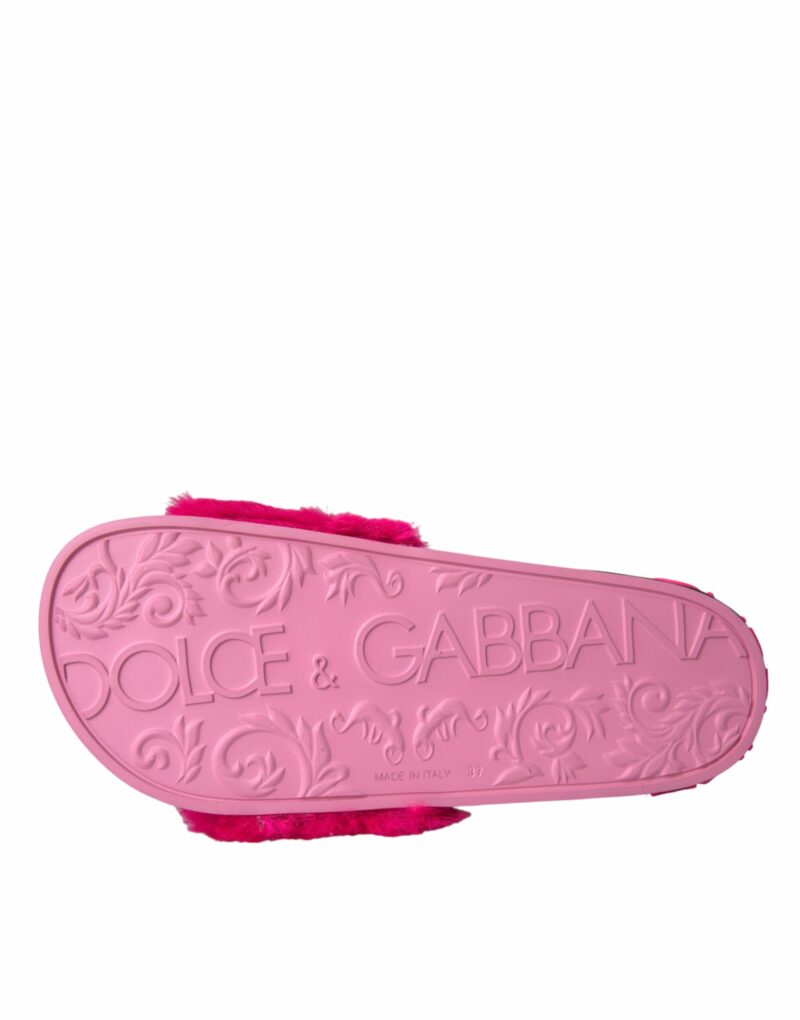 Dolce & Gabbana Multicolor Embroidered Fur Slides Sandals Shoes - Image 8