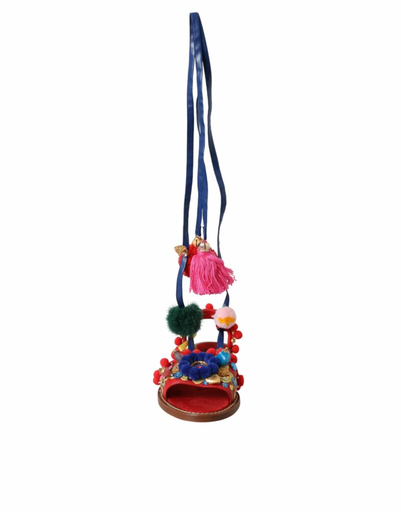 Dolce & Gabbana Multicolor Pom Pom Fur Wrap Sandals Shoes - Image 6