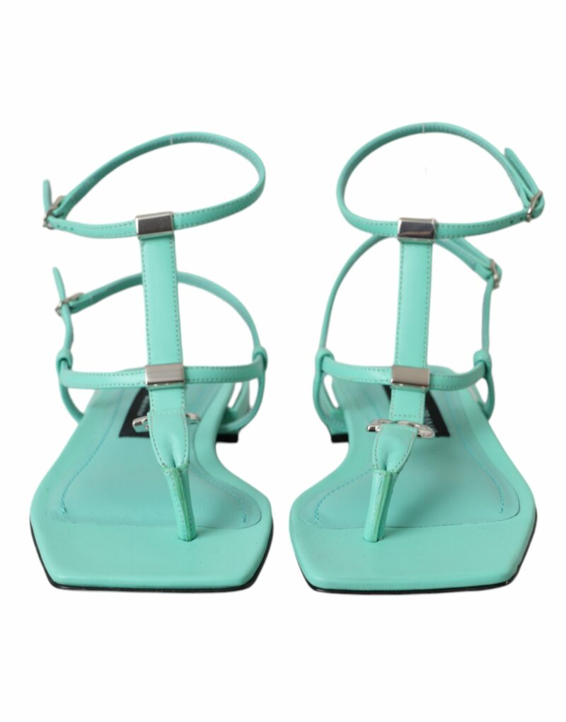 Dolce & Gabbana Aqua Green Leather Ankle Strap Flats Sandals Shoes - Image 2