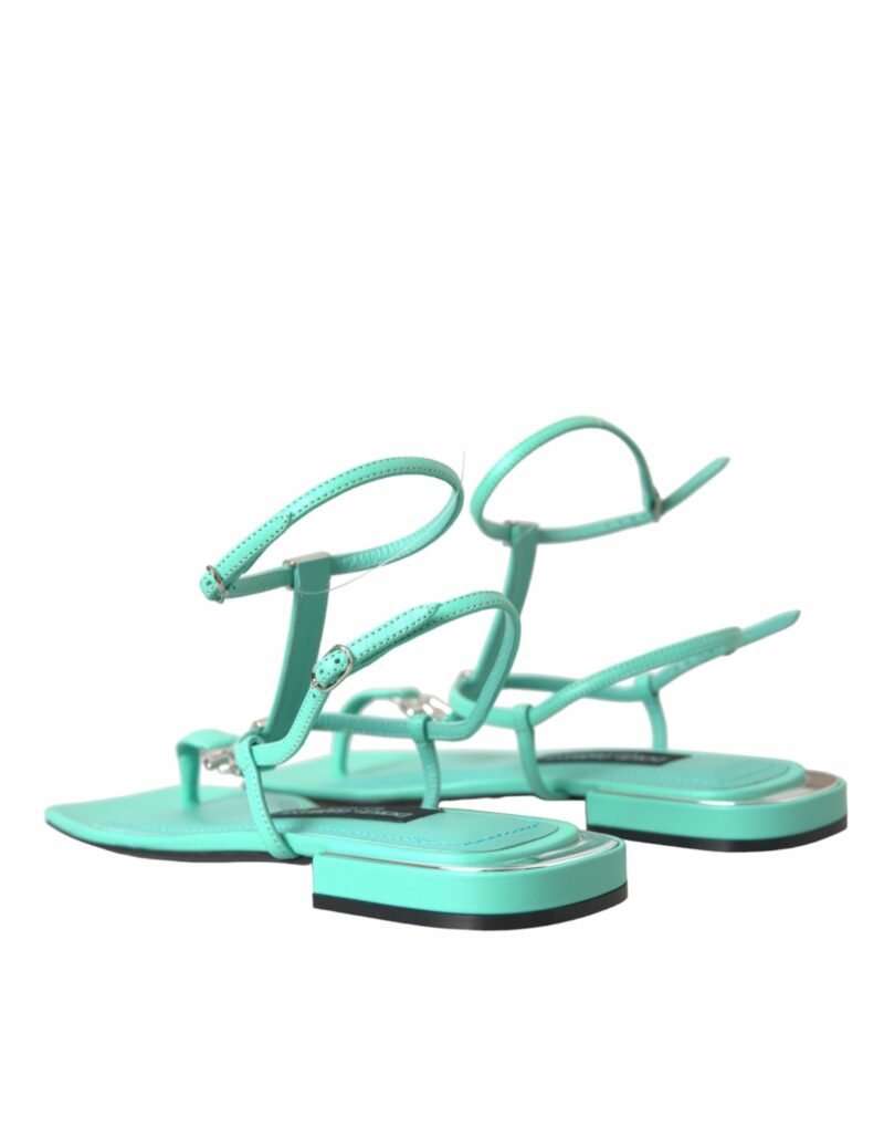 Dolce & Gabbana Aqua Green Leather Ankle Strap Flats Sandals Shoes - Image 4