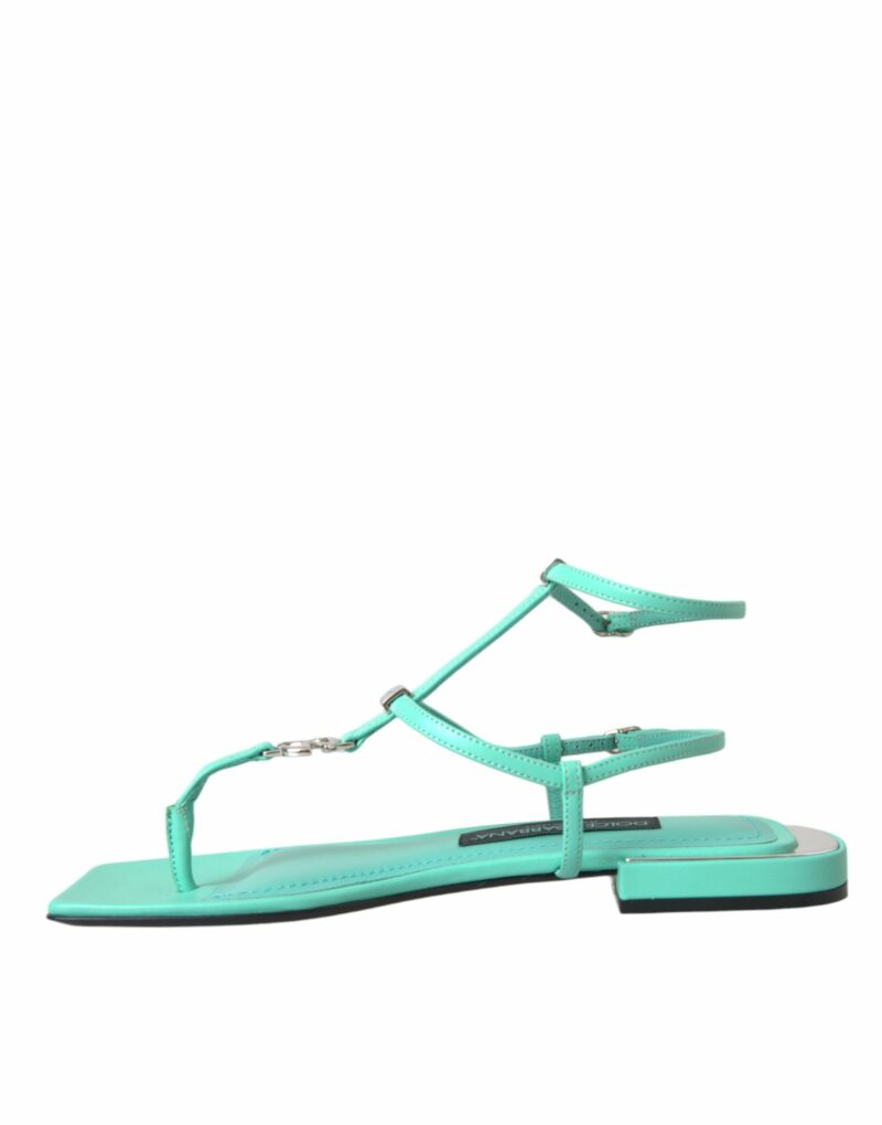 Dolce & Gabbana Aqua Green Leather Ankle Strap Flats Sandals Shoes - Image 5