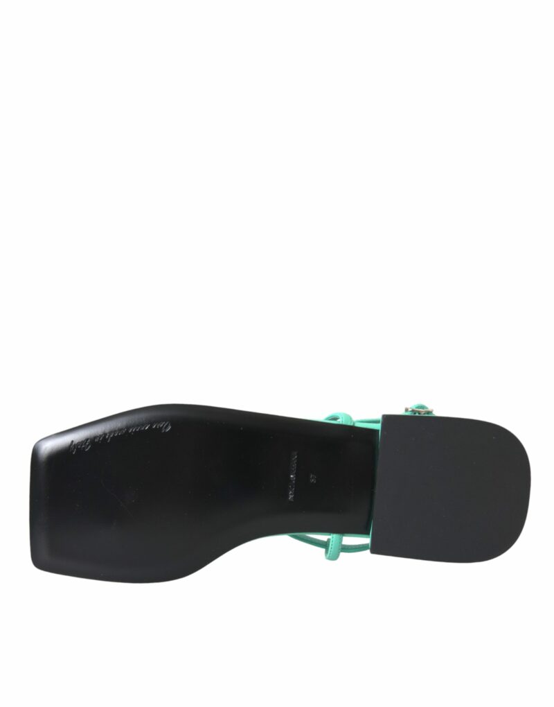 Dolce & Gabbana Aqua Green Leather Ankle Strap Flats Sandals Shoes - Image 6