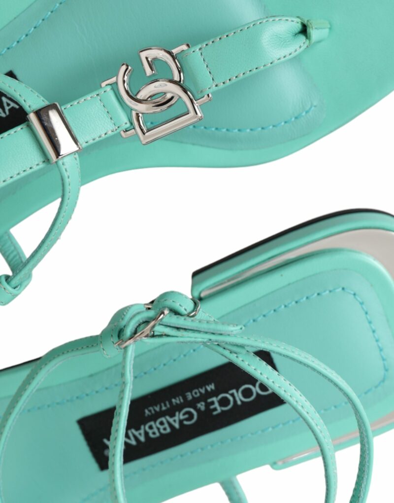 Dolce & Gabbana Aqua Green Leather Ankle Strap Flats Sandals Shoes - Image 7