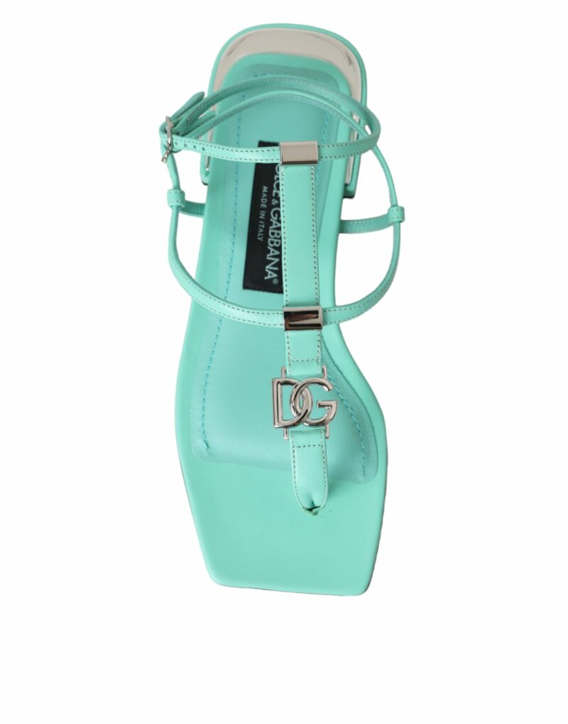 Dolce & Gabbana Aqua Green Leather Ankle Strap Flats Sandals Shoes - Image 8