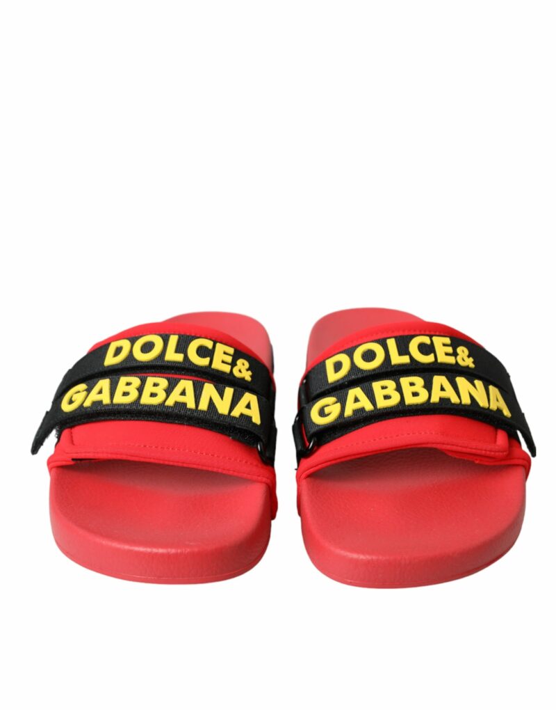 Dolce & Gabbana Red Black Logo Beachwear Flats Sandals Shoes - Image 2
