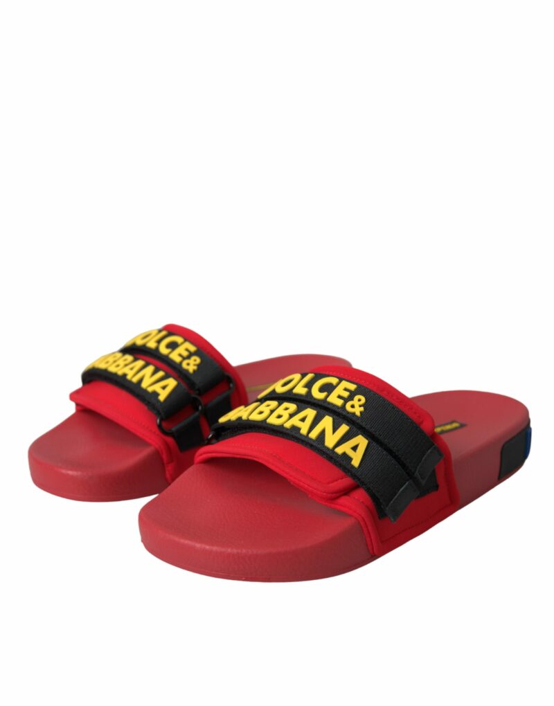 Dolce & Gabbana Red Black Logo Beachwear Flats Sandals Shoes - Image 3