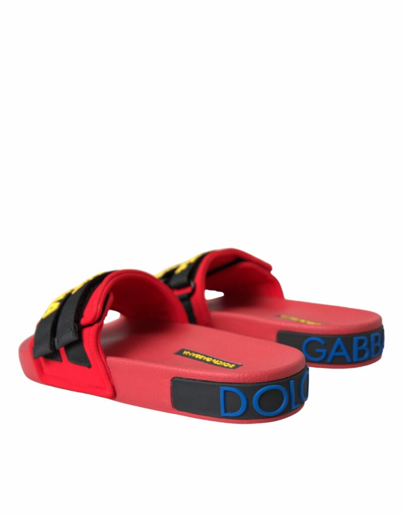 Dolce & Gabbana Red Black Logo Beachwear Flats Sandals Shoes - Image 4