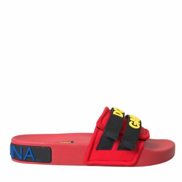 Dolce & Gabbana Red Black Logo Beachwear Flats Sandals Shoes