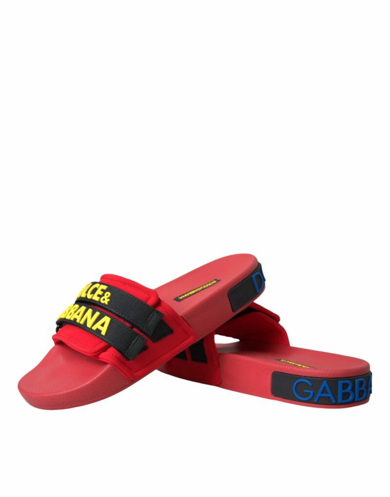 Dolce & Gabbana Red Black Logo Beachwear Flats Sandals Shoes - Image 7