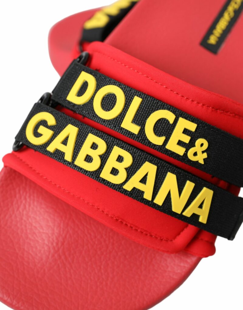 Dolce & Gabbana Red Black Logo Beachwear Flats Sandals Shoes - Image 8