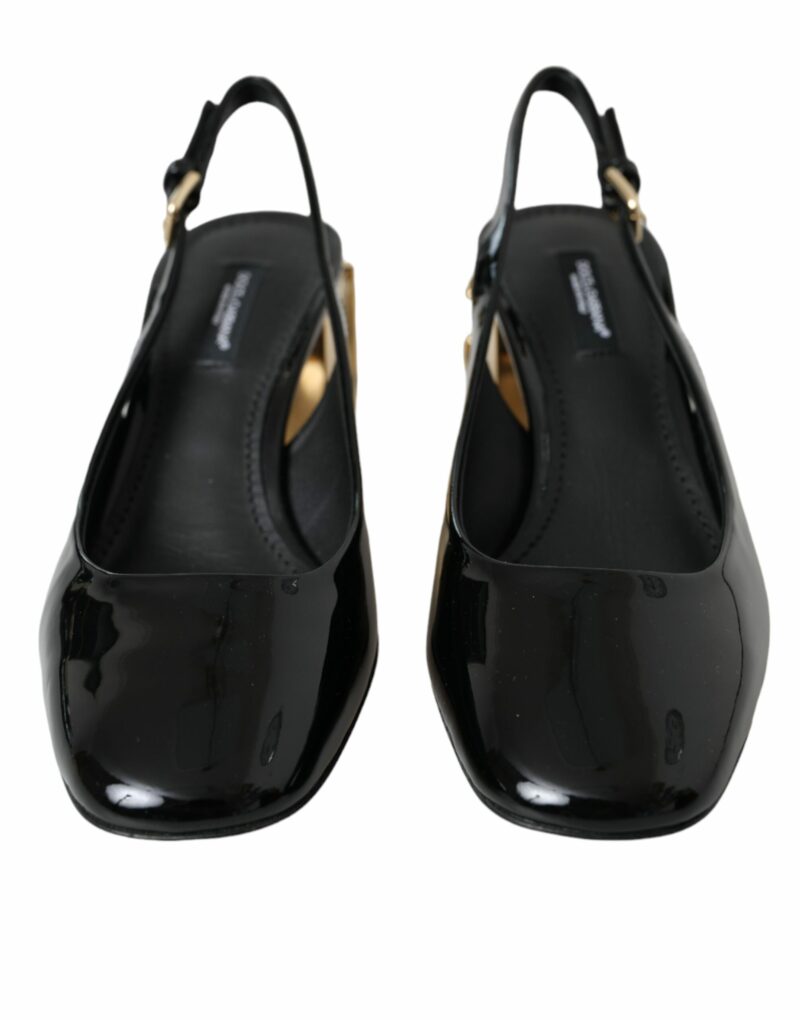 Dolce & Gabbana Black Gold Leather Embellished Slingbacks Shoes - Image 2