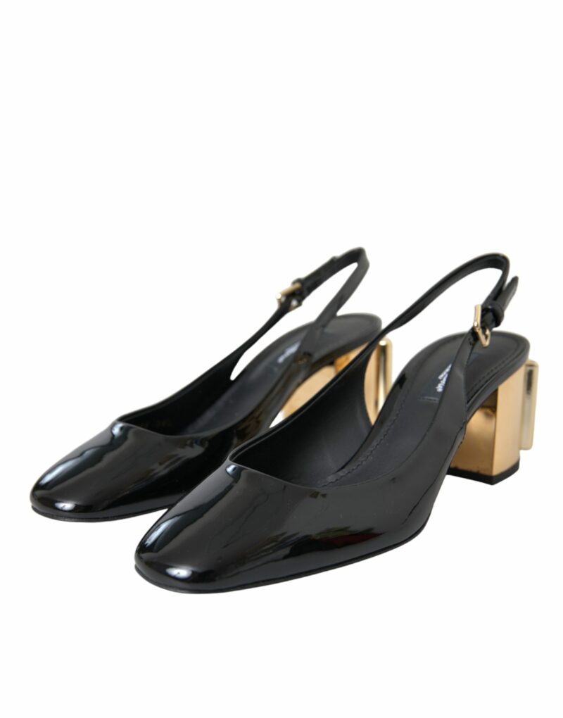 Dolce & Gabbana Black Gold Leather Embellished Slingbacks Shoes - Image 3