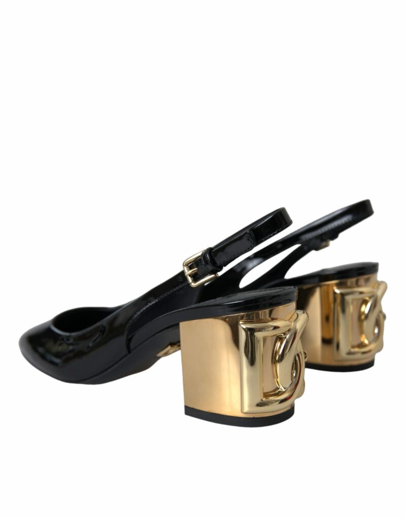 Dolce & Gabbana Black Gold Leather Embellished Slingbacks Shoes - Image 4