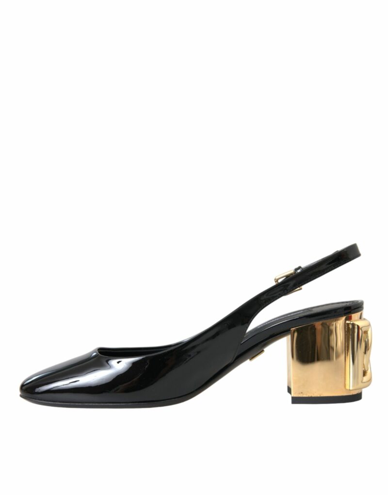 Dolce & Gabbana Black Gold Leather Embellished Slingbacks Shoes - Image 5