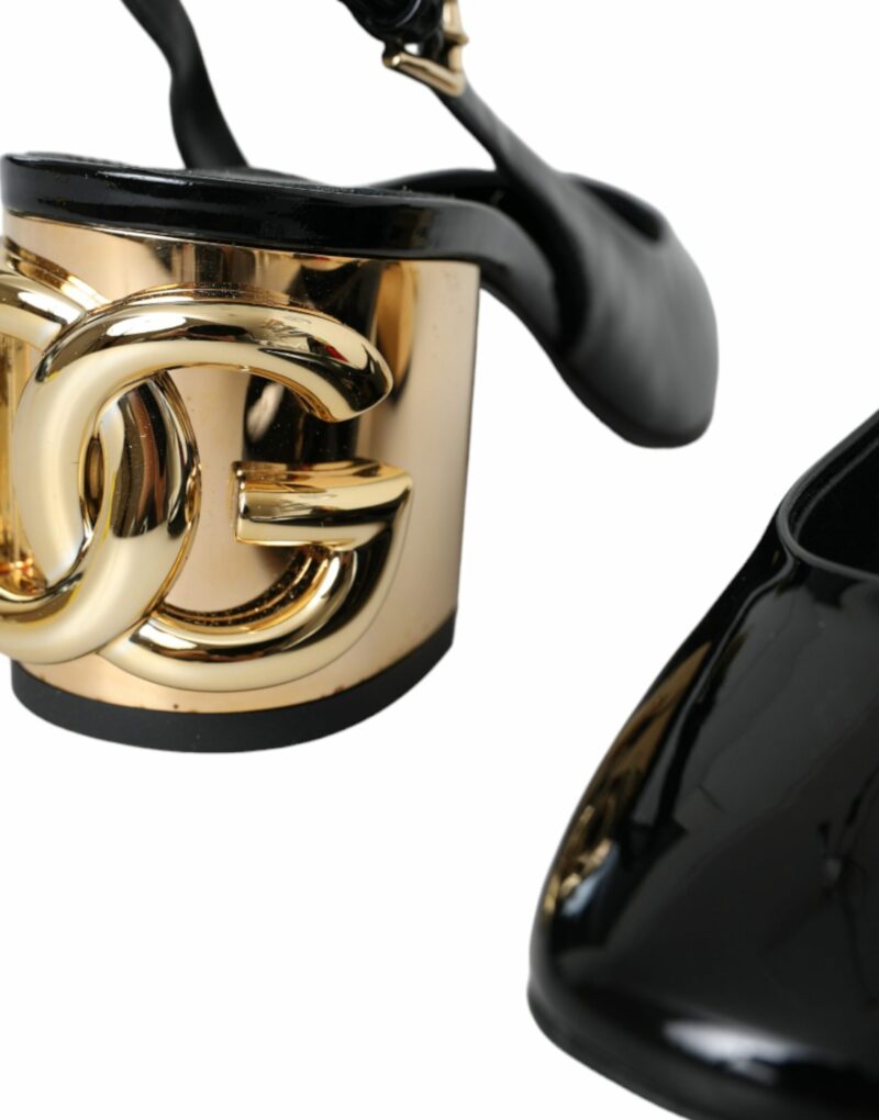 Dolce & Gabbana Black Gold Leather Embellished Slingbacks Shoes - Image 7