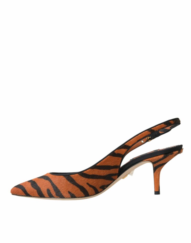 Dolce & Gabbana Black Orange Zebra Leather Slingbacks Shoes - Image 5