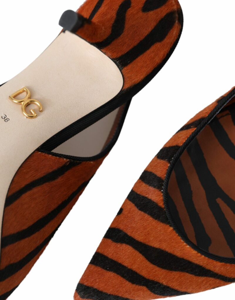 Dolce & Gabbana Black Orange Zebra Leather Slingbacks Shoes - Image 7