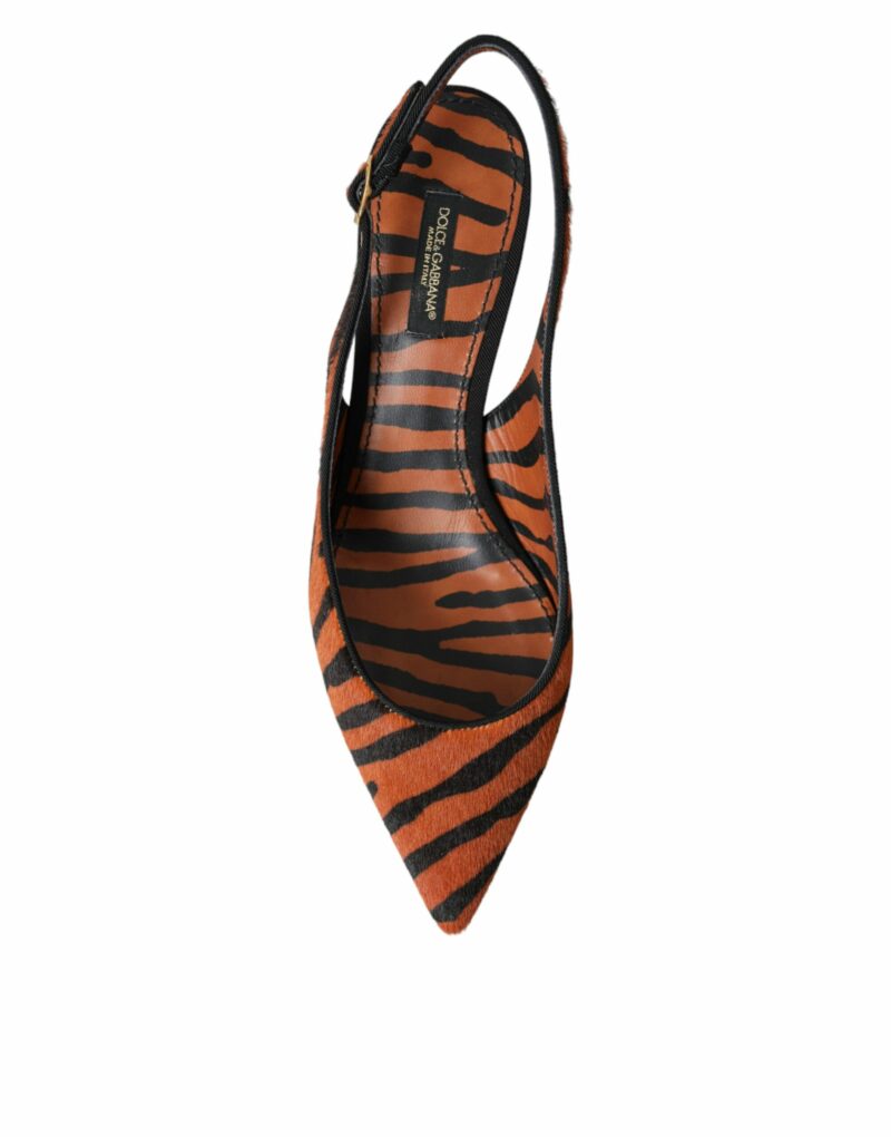 Dolce & Gabbana Black Orange Zebra Leather Slingbacks Shoes - Image 8