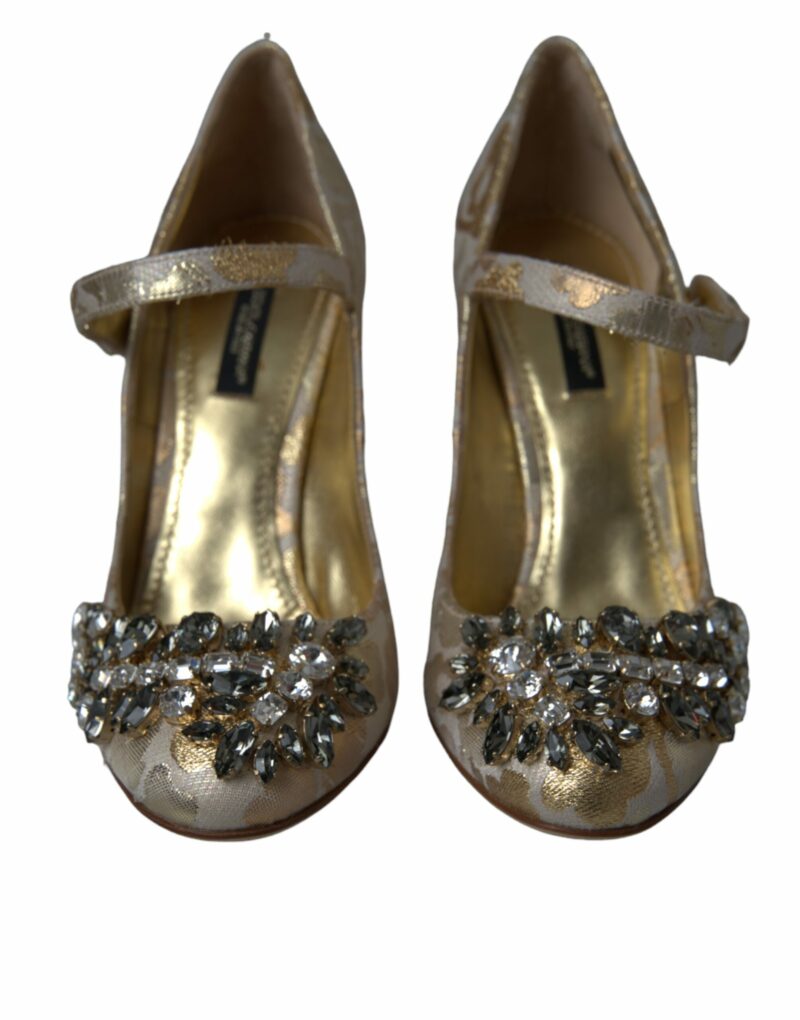 Dolce & Gabbana Gold Jacquard Crystal Mary Janes Pumps Shoes - Image 2