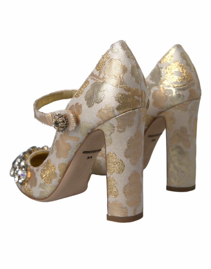 Dolce & Gabbana Gold Jacquard Crystal Mary Janes Pumps Shoes - Image 4