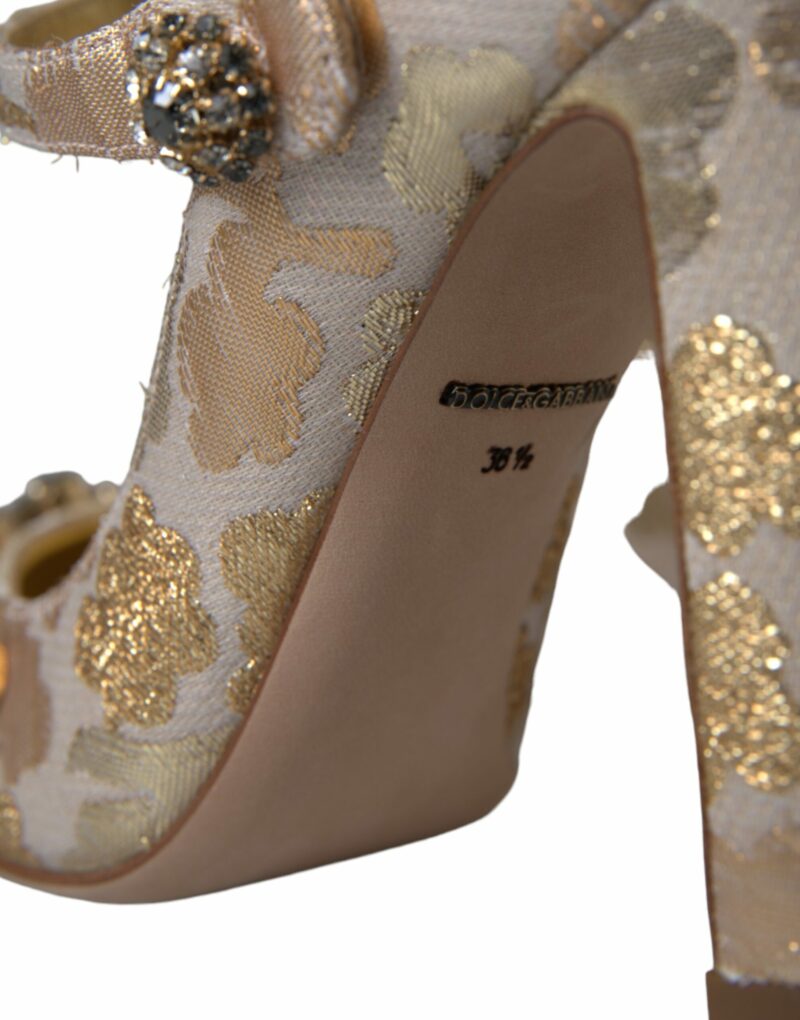 Dolce & Gabbana Gold Jacquard Crystal Mary Janes Pumps Shoes - Image 5