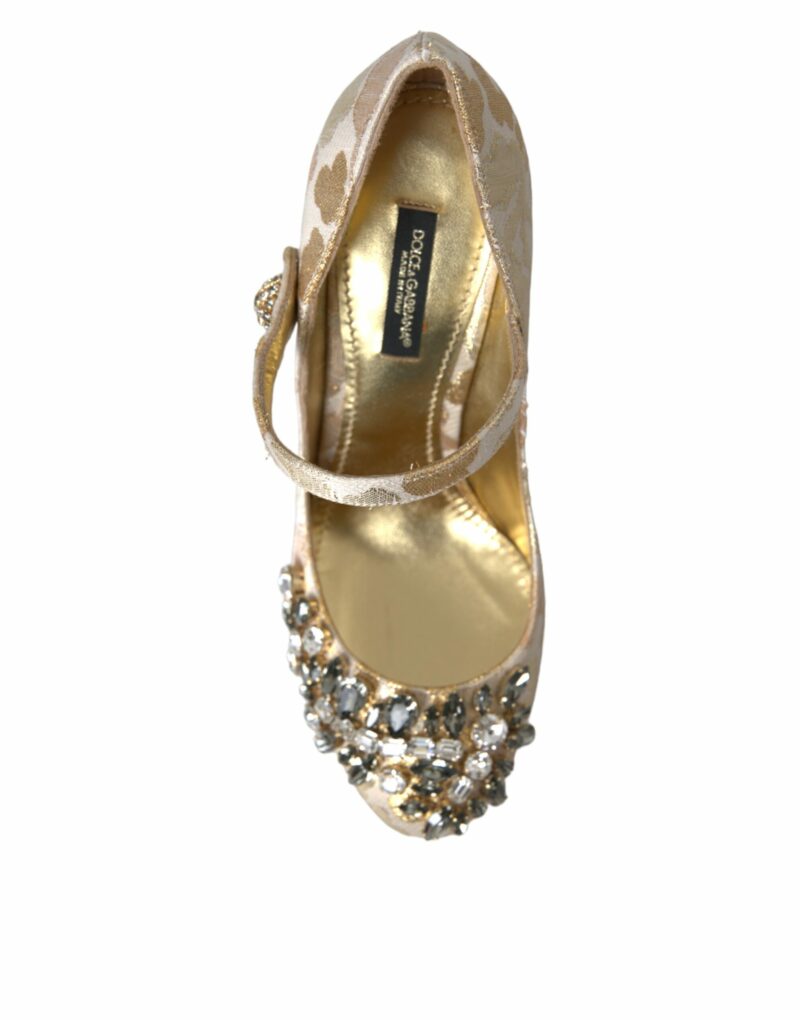 Dolce & Gabbana Gold Jacquard Crystal Mary Janes Pumps Shoes - Image 6