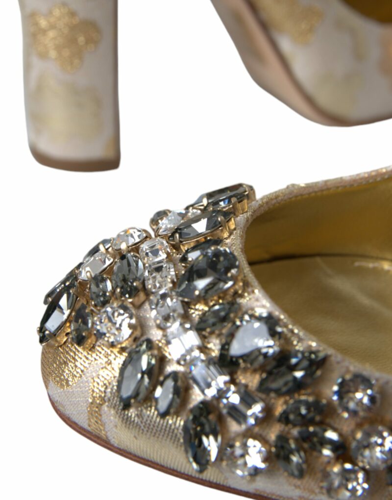 Dolce & Gabbana Gold Jacquard Crystal Mary Janes Pumps Shoes - Image 7