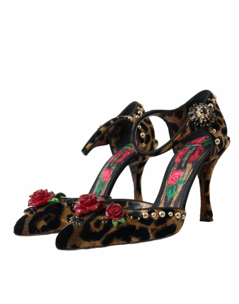 Dolce & Gabbana Brown Leopard Floral Crystal Mary Janes Pumps Shoes - Image 3