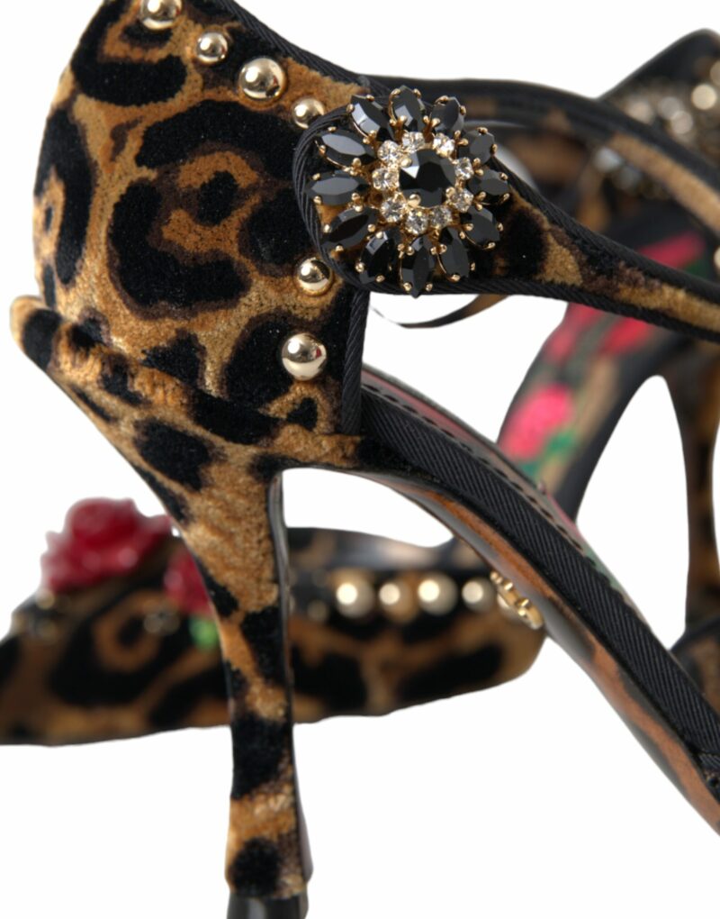 Dolce & Gabbana Brown Leopard Floral Crystal Mary Janes Pumps Shoes - Image 8